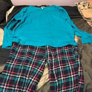 Teal and Plaid  Pajama Set
